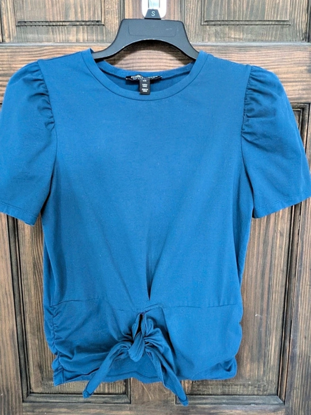 mac and me Ruched Tie-Hem Top in Blue Size Small